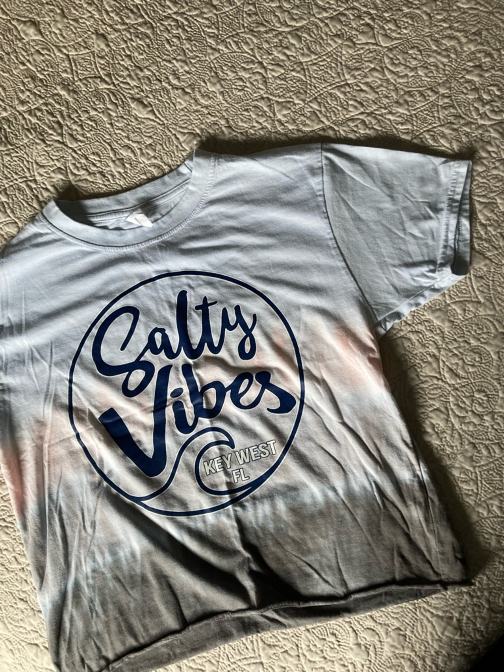 Salty Vibes Tie-Dye womens Tee in Light Blue